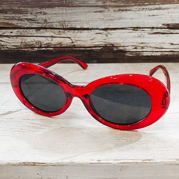 画像1: KURT COBAIN STYLE OVAL SUNGLASS / カート・コバーン オーバル・サングラス (CLEAR RED) (1)