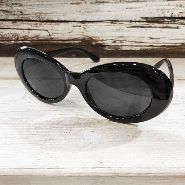 画像1: KURT COBAIN STYLE OVAL SUNGLASS / カート・コバーン オーバル・サングラス (BLACK) (1)